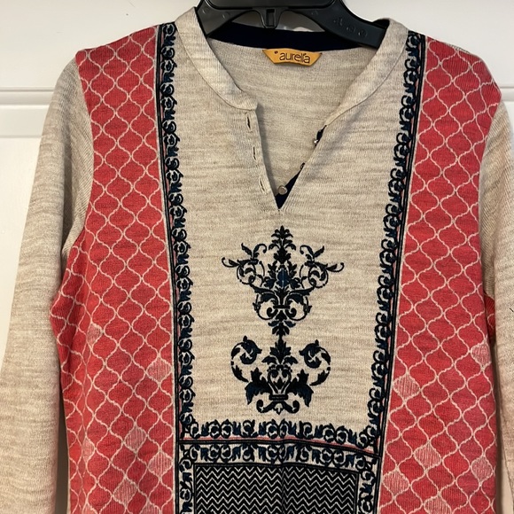 Side slit front button knit kurta dress for fall/winter - Picture 2 of 7